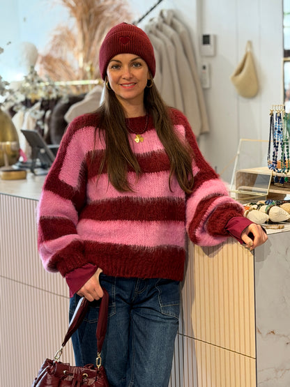COZY STRIPE TRUI - Bordeaux PRE -ORDER