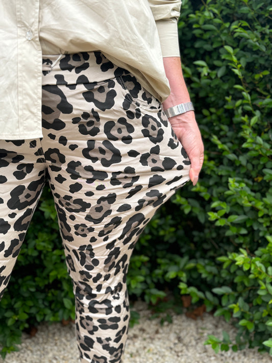 Stretch broek - Leopard Beige