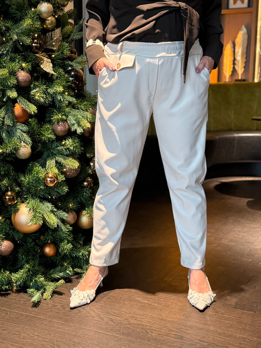 LEYA Leatherlook Broek - Ecru