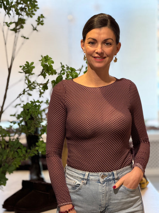 DOTS Mesh Top - Bordeaux PREORDER 5 januari