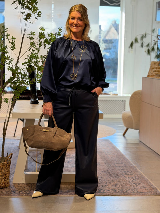 ELLA Leatherlook Broek - Donkerblauw