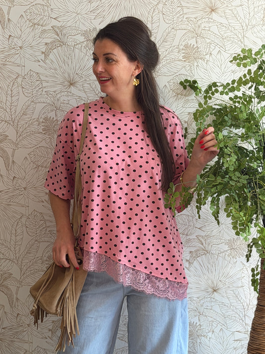 DOTS LACE Shirt- Roze