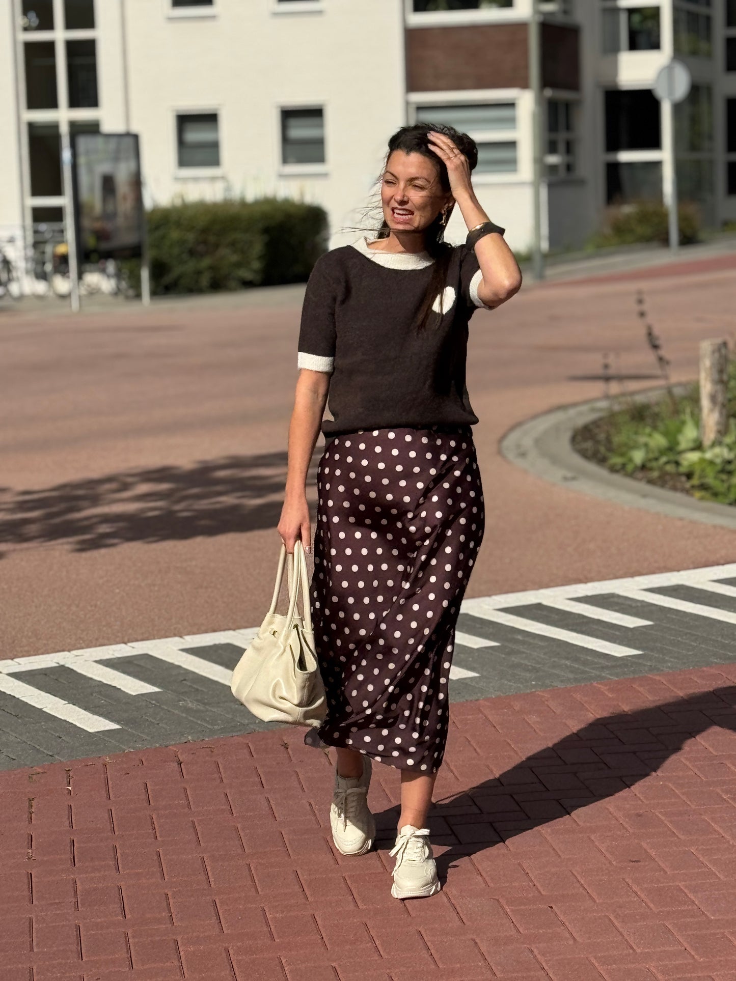 SATIN Dots Rok - Bruin