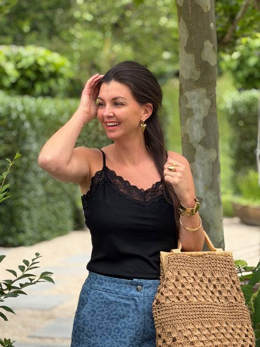 BASIC LACE TOP - ZWART