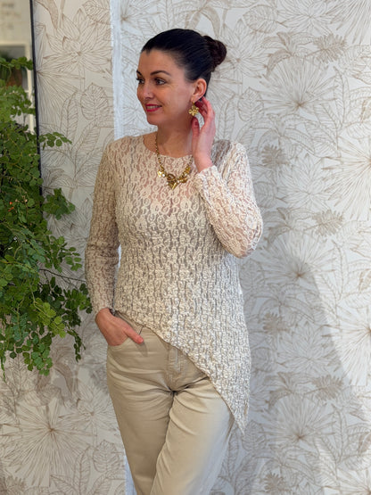 TAMAR Asymmetric Lace Top - Beige