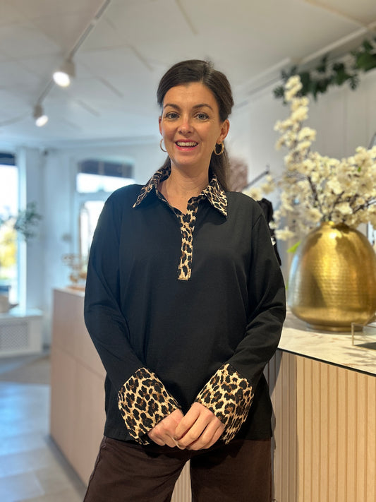BONA BLOUSE LEOPARD - Zwart