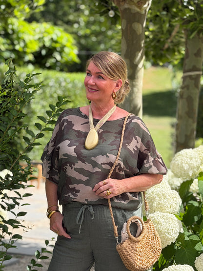CAMO RUFFLE SHIRT
