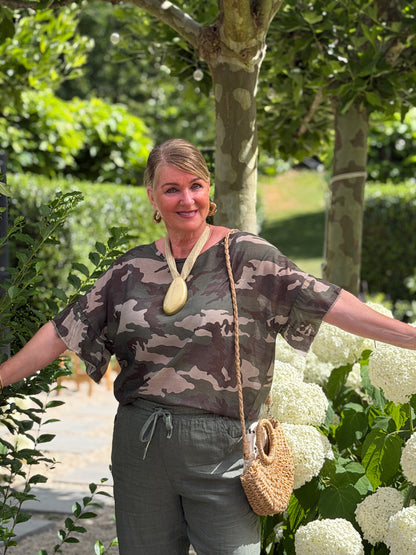 CAMO RUFFLE SHIRT
