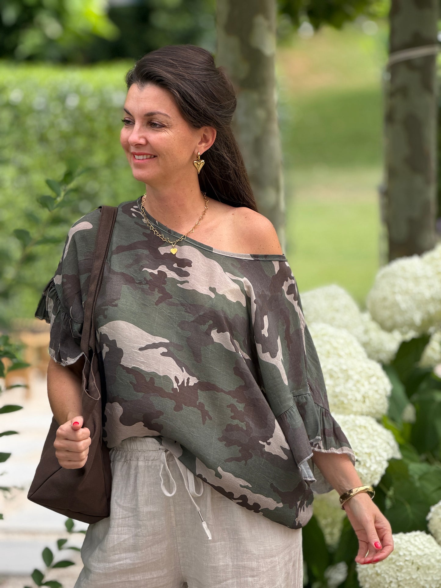 CAMO RUFFLE SHIRT