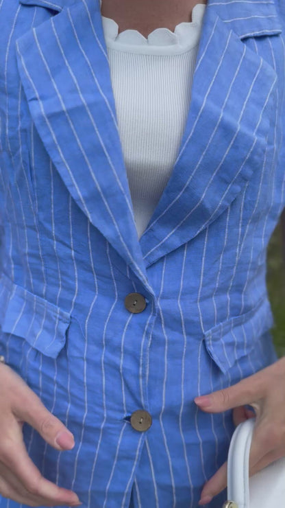 Striped Linnen Gilet - Blauw